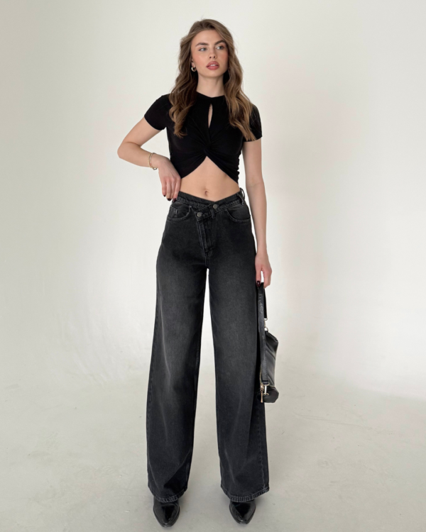 M-49 BLACK Crossover Wide Leg Jeans