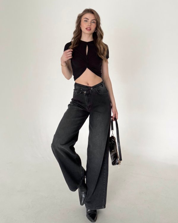 M-49 BLACK Crossover Wide Leg Jeans