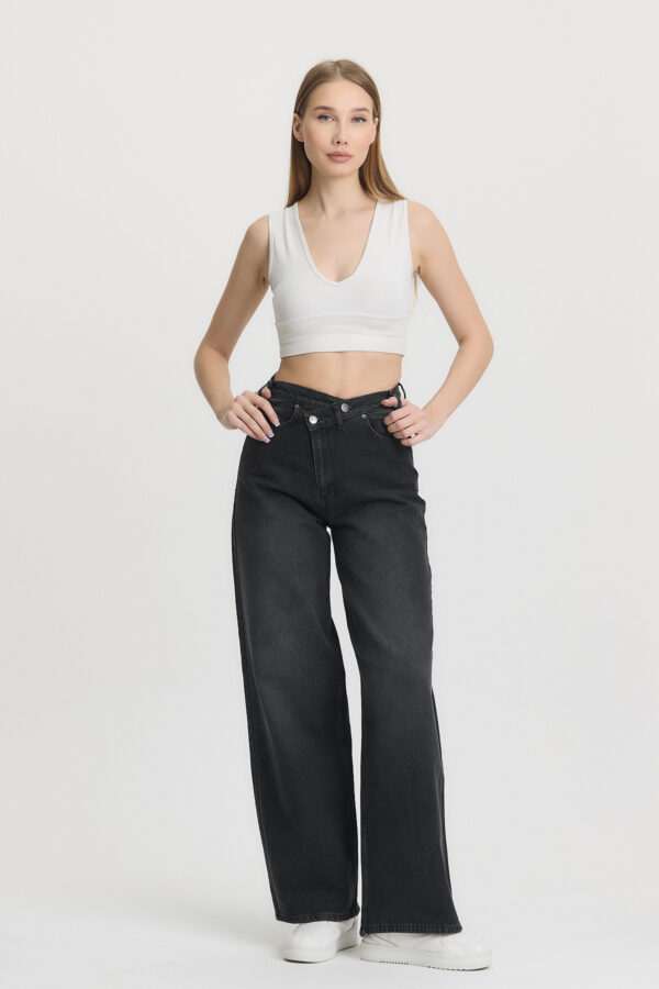 M-49 BLACK Crossover Wide Leg Jeans