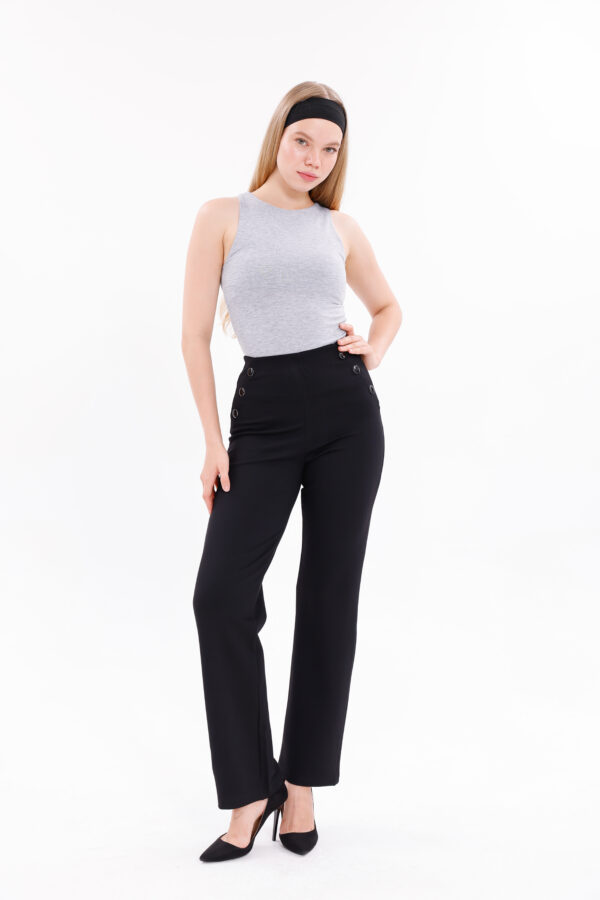 P-219  Wide-Leg Pants With Buttons Design - Side Zipper