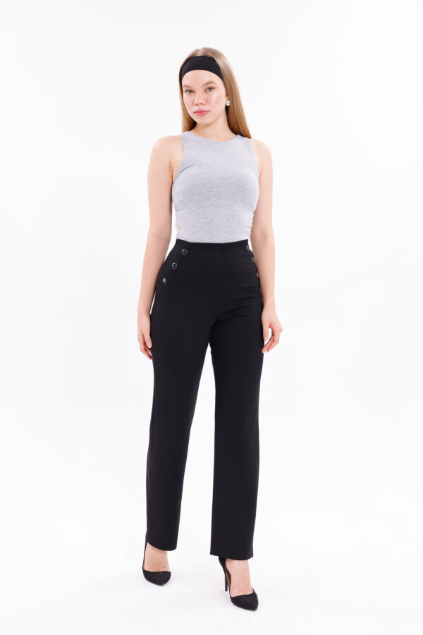 P-219  Wide-Leg Pants With Buttons Design - Side Zipper