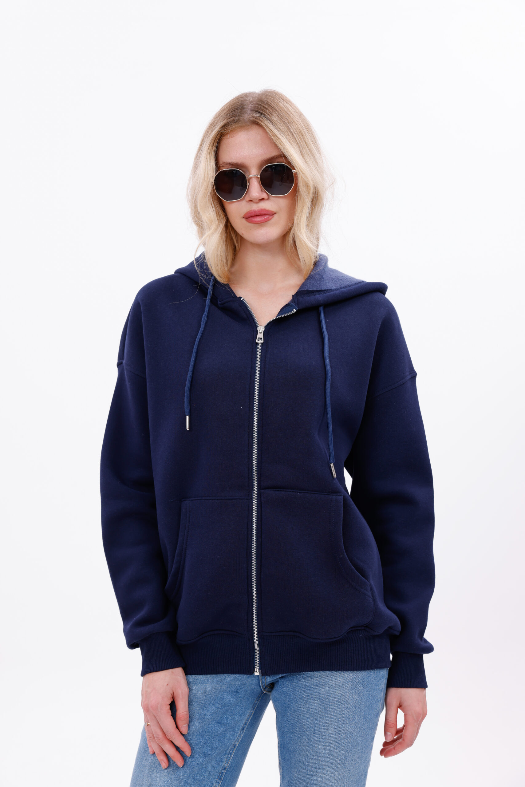 (DARK BLUE) Zip-Up Hoodie