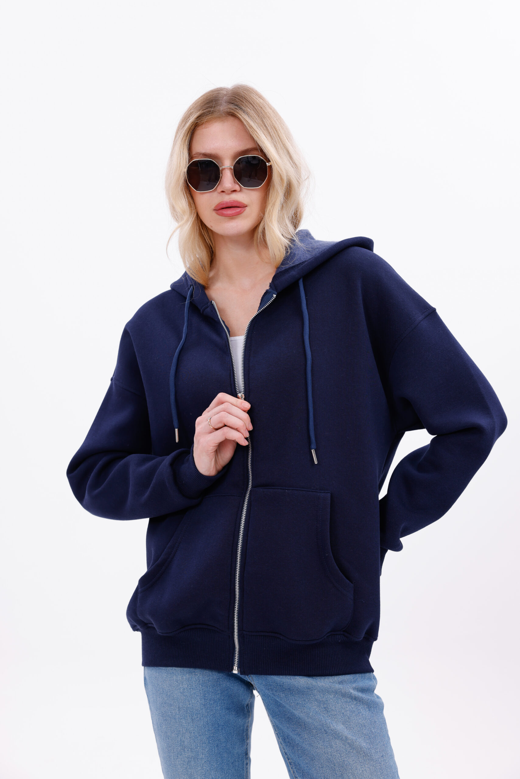(DARK BLUE) Zip-Up Hoodie