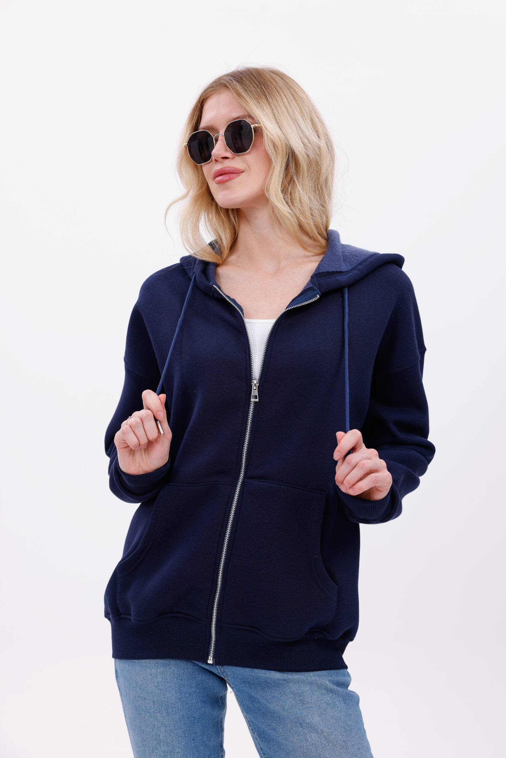 (DARK BLUE) Zip-Up Hoodie