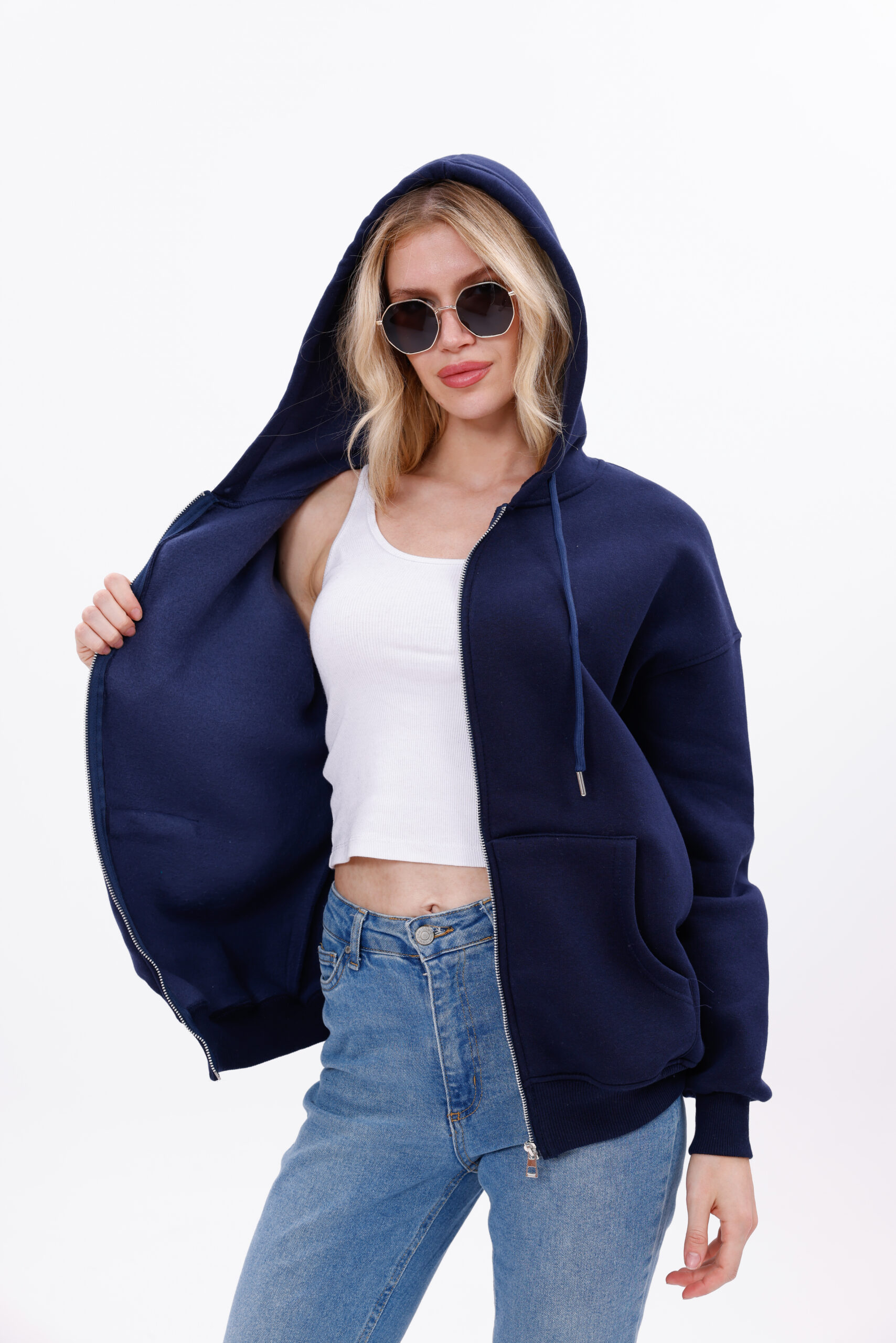 (DARK BLUE) Zip-Up Hoodie