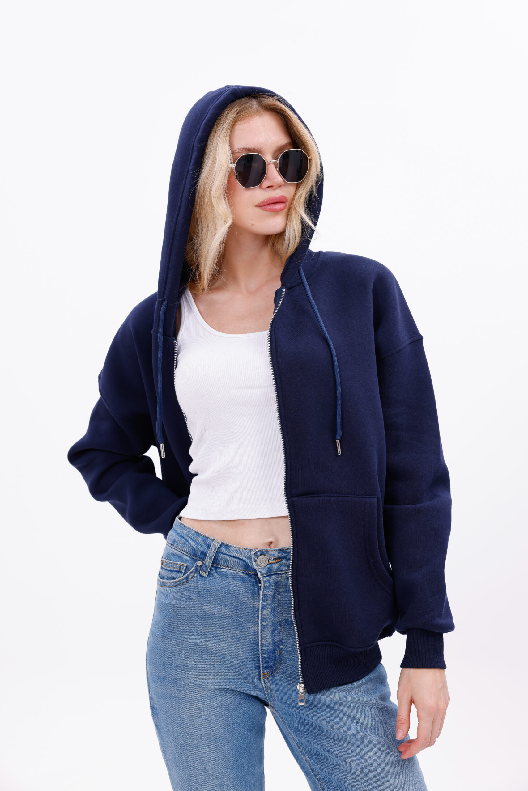 (DARK BLUE) Zip-Up Hoodie