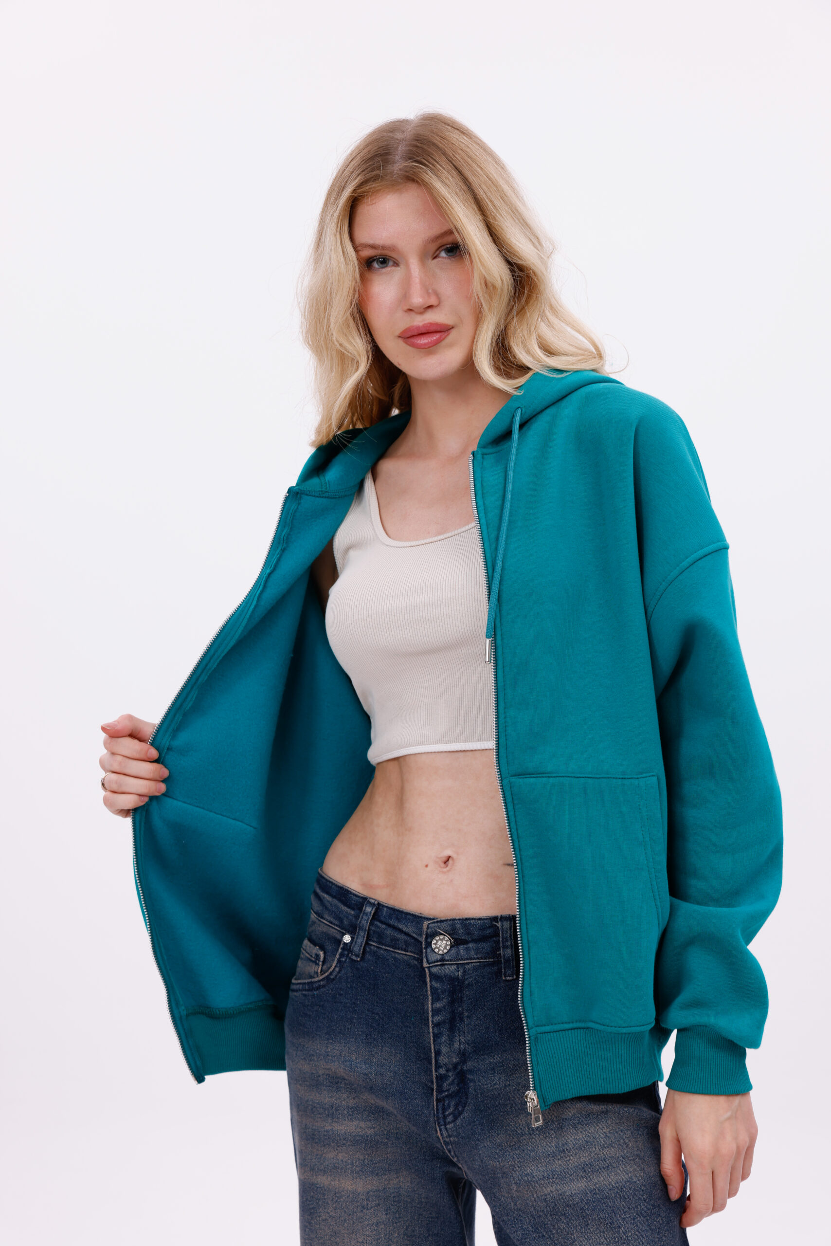 (GREEN) Zip-Up Hoodie